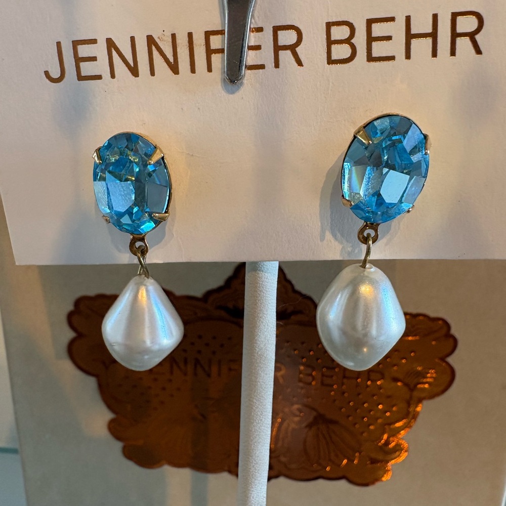 Jennifer Behr Aquamarine and Pearl Earrings